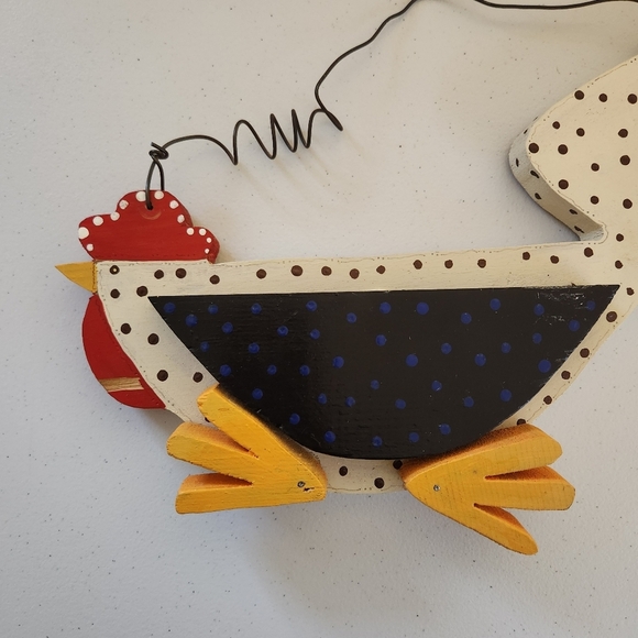 Vintage 1990s Folk Art Rooster Chicken Kitchen Whimsy Wood Carved Hand Painted - Picture 2 of 7